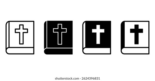 Bible Icons with Cross Symbols Black and White Color Vector Design 