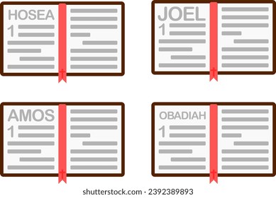 Bible icons on the first page of books of the Bible: Hosea, Joel, Amos, Obadiah