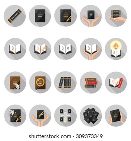 Bible icons set in flat design with long shadow. Illustration EPS10