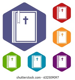 Bible icons set hexagon isolated vector illustration