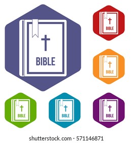 Bible icons set rhombus in different colors isolated on white background