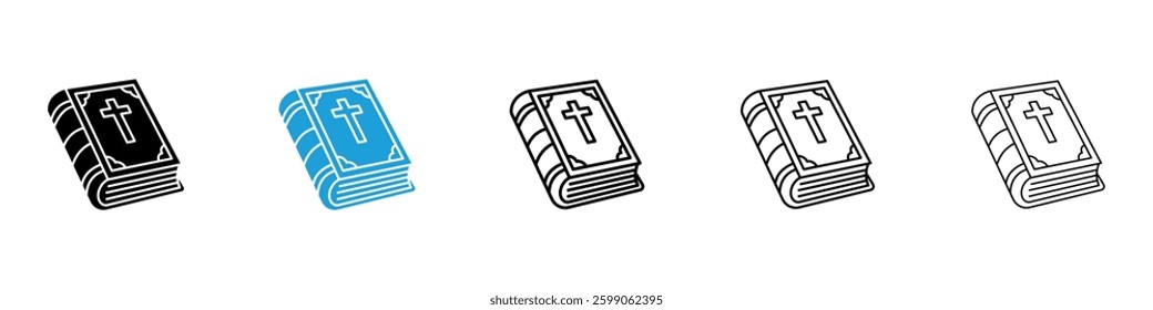 Bible icons vector illustrations in black and blue colors for web and ui designs