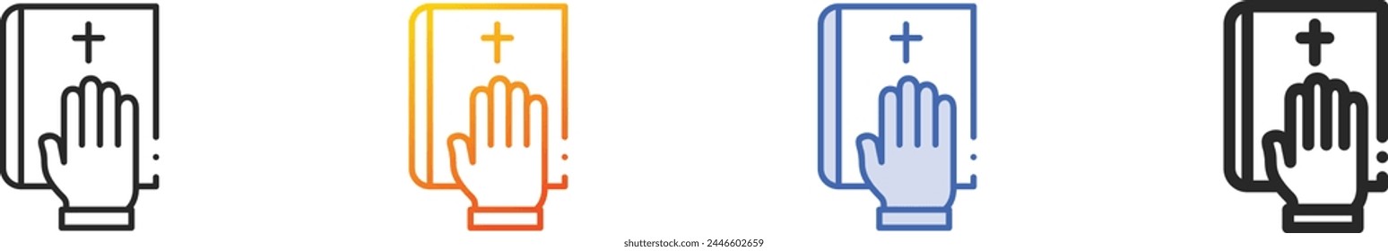 Icono de la Biblia.Diseño lineal delgado, degradado, trazo azul y estilo audaz aislado sobre fondo blanco
