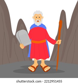 bible illustration, moses carrying two stones containing the 10 commandments of God, vector, eps10, editable