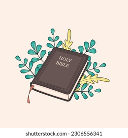 Bible illustration vector graphic. Christian holy book