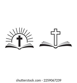 bible logo icon and christian cross 