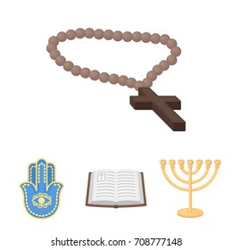 Bible, menorah, hamsa, orthodox cross. Religion set collection icons in cartoon style vector symbol stock illustration web.