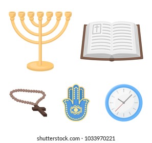 Bible, menorah, hamsa, orthodox cross.Religion set collection icons in cartoon style vector symbol stock illustration web.