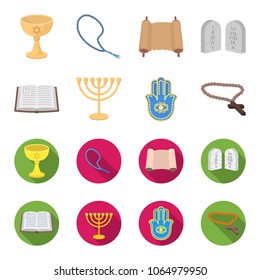 Bible, menorah, hamsa, orthodox cross.Religion set collection icons in cartoon,flat style vector symbol stock illustration web.