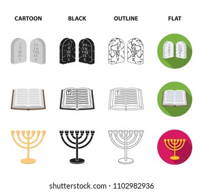 Bible, menorah, hamsa, orthodox cross.Religion set collection icons in cartoon,black,outline,flat style vector symbol stock illustration web.