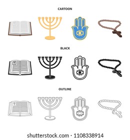 Bible, menorah, hamsa, orthodox cross.Religion set collection icons in cartoon,black,outline style vector symbol stock illustration web.