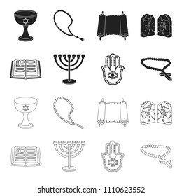 Bible, menorah, hamsa, orthodox cross.Religion set collection icons in black,outline style vector symbol stock illustration web.
