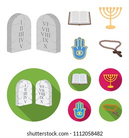 Bible, menorah, hamsa, orthodox cross.Religion set collection icons in cartoon,flat style vector symbol stock illustration web.