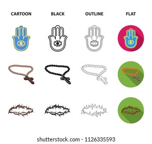 Bible, menorah, hamsa, orthodox cross.Religion set collection icons in cartoon,black,outline,flat style vector symbol stock illustration web.