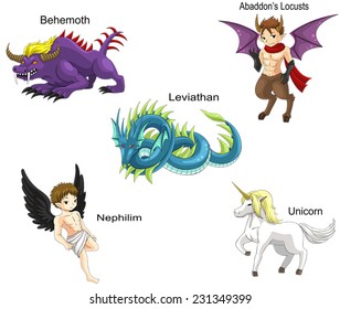 Bible monsters collection set icon in cartoon character style, create by vector