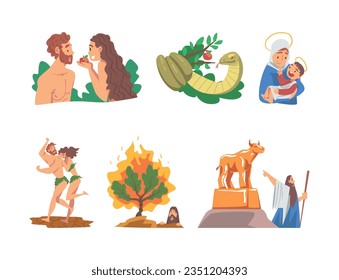 Bible Narrative and Biblical Story for Christian and Jewish Vector Illustration Set