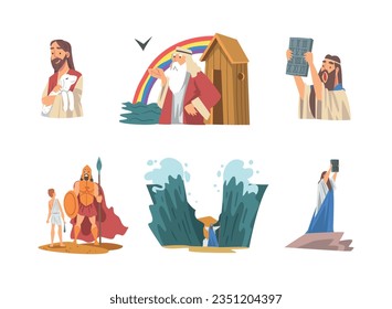 Bible Narrative and Biblical Story for Christian and Jewish Vector Illustration Set