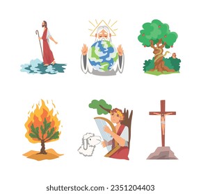 Bible Narrative and Biblical Story for Christian and Jewish Vector Illustration Set