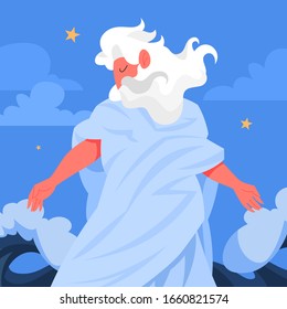 Bible Narratives About Six Days Of Creation. Christian Bible Character. Scripture History. Genesis Creation Narrative, God Created Ocean. Vector Illustration