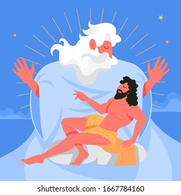 Bible Narratives About Six Days Of Creation. Christian Bible Character. Scripture History. Genesis Creation Narrative, God Create A Man. Creation Of Adam. Vector Illustration