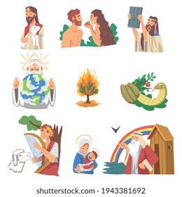 Bible Narratives with Adam and Eve, Burning Bush, Snake of Temptation and Ark of Noah Vector Set