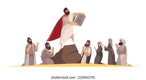 Bible narratives composition with doodle style mythological characters in religion scene vector illustration