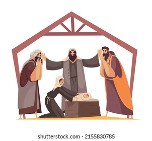 Bible narratives composition with doodle style mythological characters in religion scene vector illustration