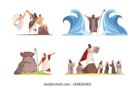 Bible narratives design concept with four isolated doodle style compositions and iconographic scenes with legendary characters vector illustration