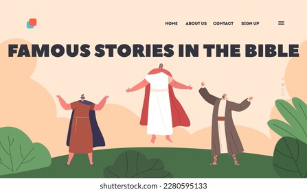 Bible Narratives Landing Page Template. Ascension Of Jesus Biblical Scene. Son of God Ascending To Heaven