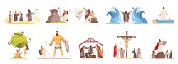 Bible narratives set of isolated doodle compositions with legendary characters and iconographic scenes on blank background vector illustration