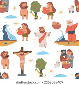 Bible narratives vector cartoon seamless pattern background for wallpaper, wrapping, packing, and backdrop.