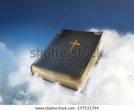 Bible, old book in the clouds vector illustration