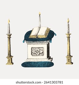 Bible on podium, vintage illustration, vector element. 