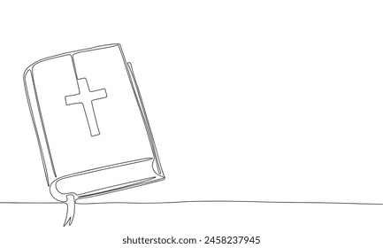 Bible one line continuous. Line art Holy bible. Hand drawn vector art.