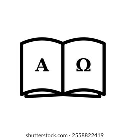 bible, open book with alpha and omega signs vector icon
