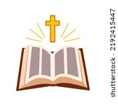 Bible. Open Bible the holy book of Christians. Clipart about religion, attributes of Christianity. Vector flat illustration, cartoon style.