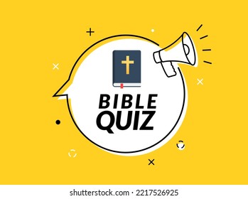 Bible quiz game banner logo icon. Cartoon bible quiz background vector christian prize trivia game