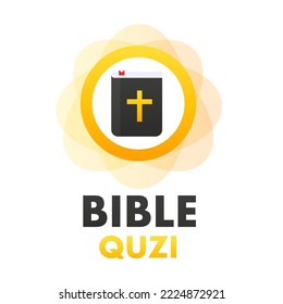 Bible quiz game banner logo icon. Cartoon bible quiz christian prize trivia game. Vector illustration