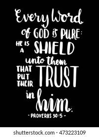 Bible Quote. every word of God is pure. hand Lettered Quote. Bible Verse. Modern Calligraphy