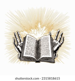 Bible Rays Light Open Hands radiant beam divin vector illustration