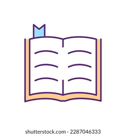 Bible RGB color icon. Book with bookmark. Learn sacred knowledge. Religious ritual for worshiping and praying. Study spiritual texts. Literature for education. Isolated vector illustration