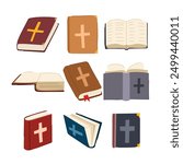 bible set cartoon. church religion, catholic book, prayer hand bible sign. isolated symbol vector illustration