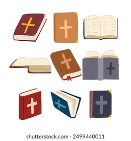 bible set cartoon. church religion, catholic book, prayer hand bible sign. isolated symbol vector illustration