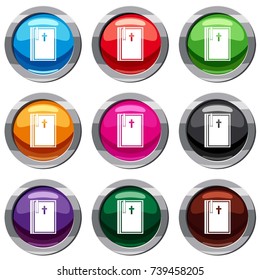 Bible set icon isolated on white. 9 icon collection vector illustration