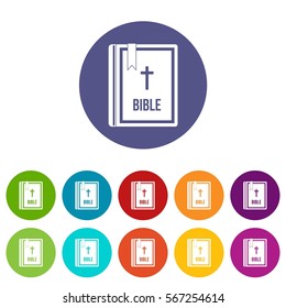 Bible set icons in different colors isolated on white background