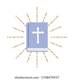 Bibel mit Schildkreuz und Lichtstrahlen. Vektorgrafik
