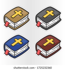 Bible Sticker Doodle Icon. Vector Clip art colors. School Tools and Objects Illustrations.
