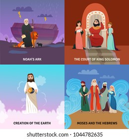 Bible story concept icons set with creation of the Earth symbols flat isolated vector illustration