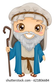 Bible Story Illustration of a Little Boy Role Playing Noah Wearing a Tunic and Holding a Staff