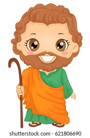 Bible Story Illustration Of A Little Boy Role Playing Joseph Wearing A Tunic And Holding A Staff